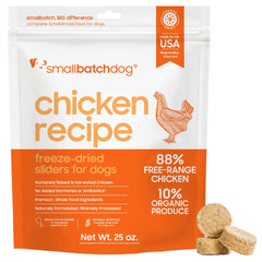 Smallbatch Pets pollo crudo liofilizado 25oz, proteína alta para perros.