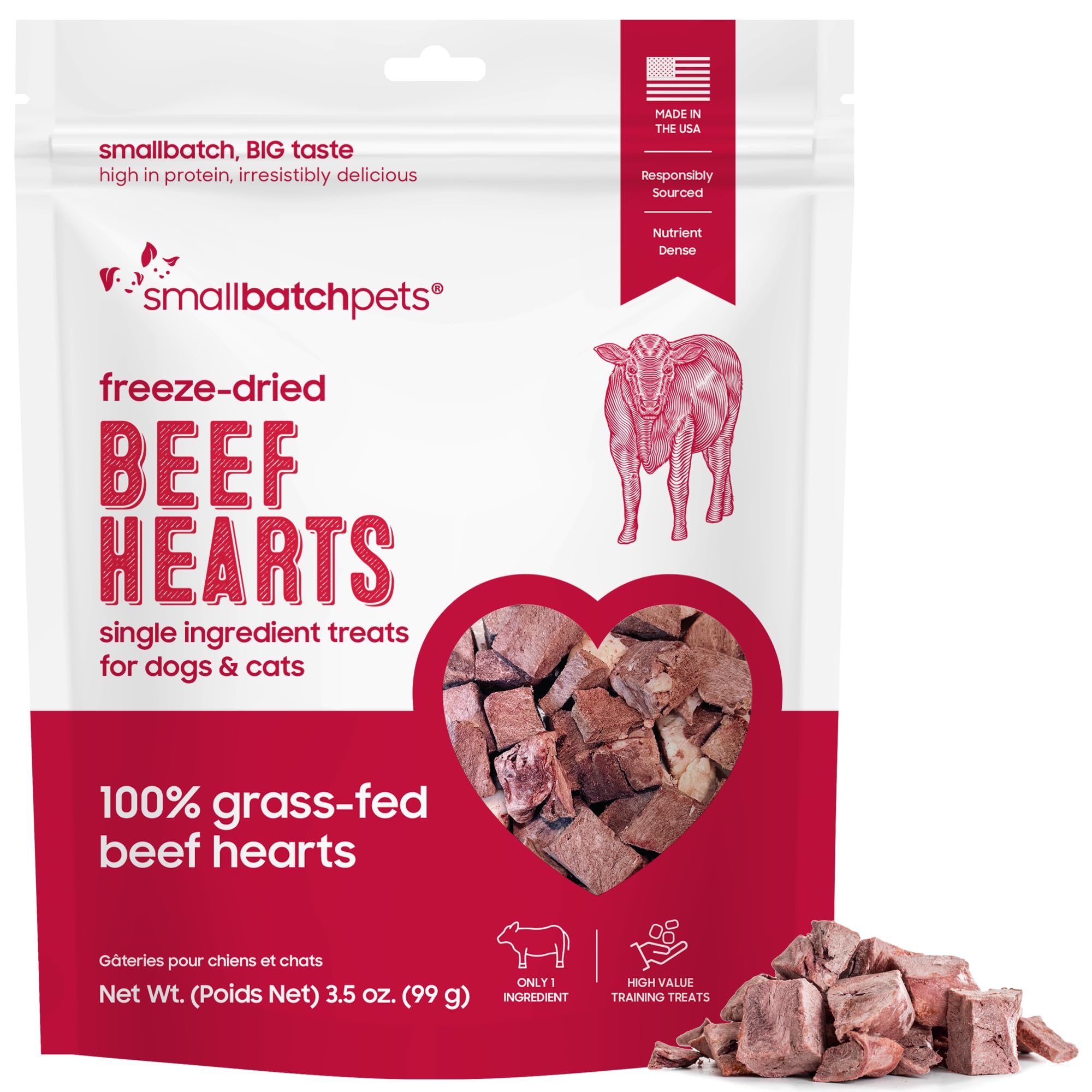 smallbatch trozo de corazón de res deshidratado, crujiente para premiar