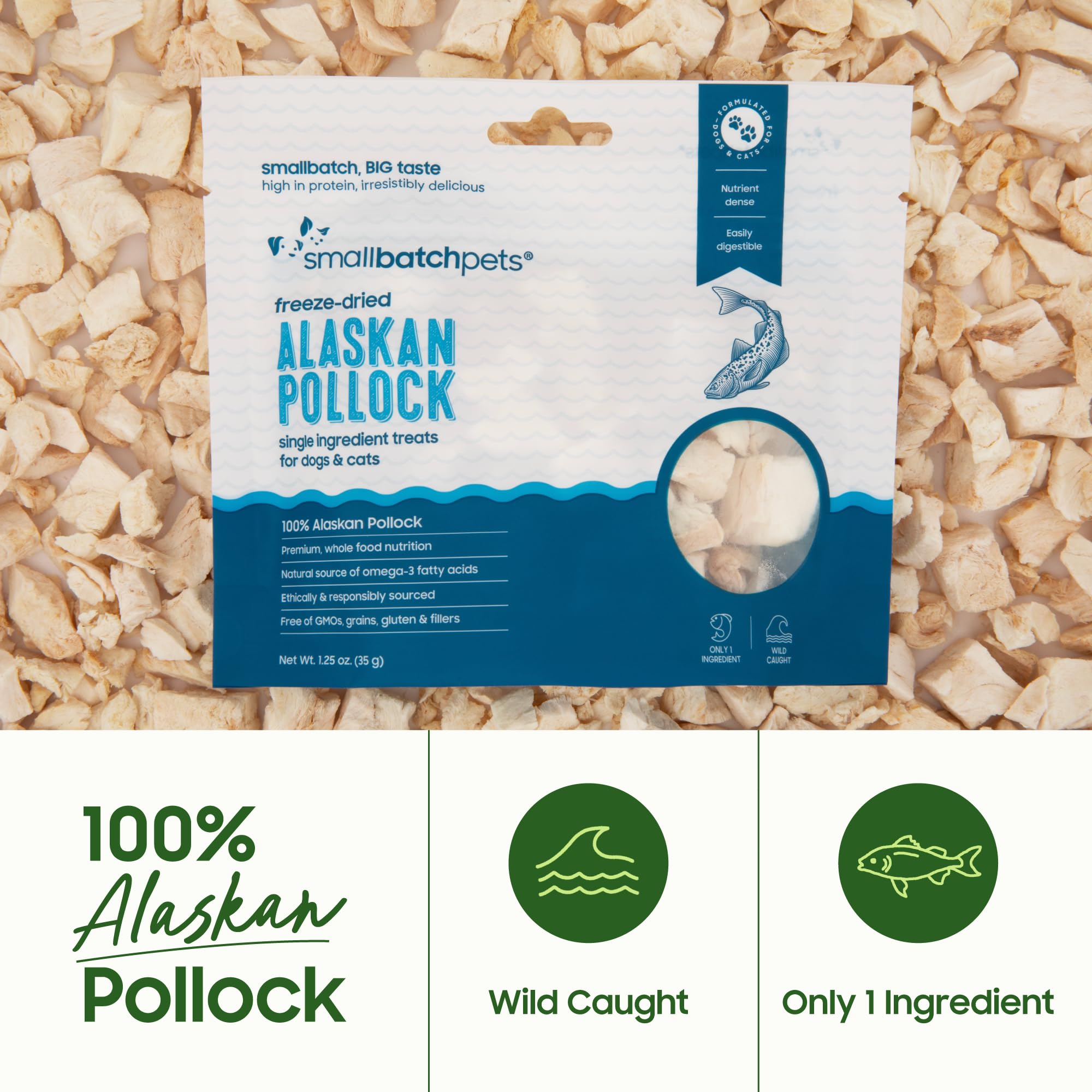 Smallbatch Pets uso multiplo Pollock deshidratado: suplemento sabroso para dieta diaria