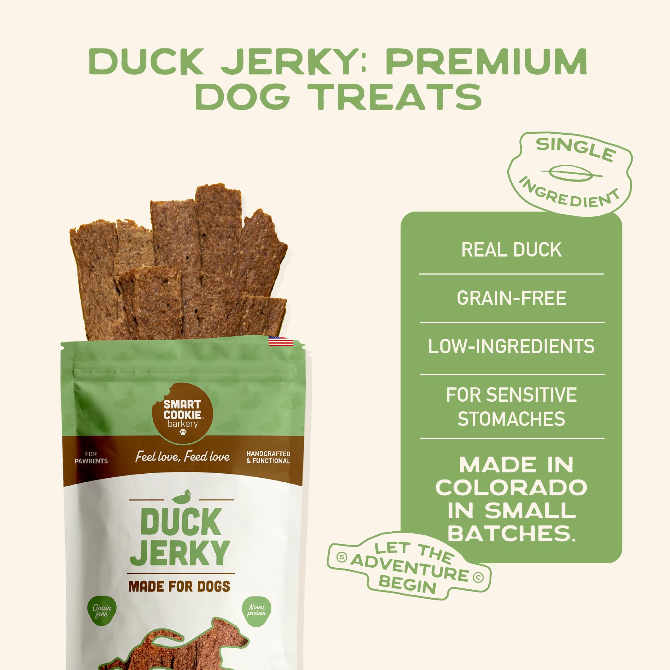 Smart Cookie jerky sin granos de pato, opción para dietas limitadas.