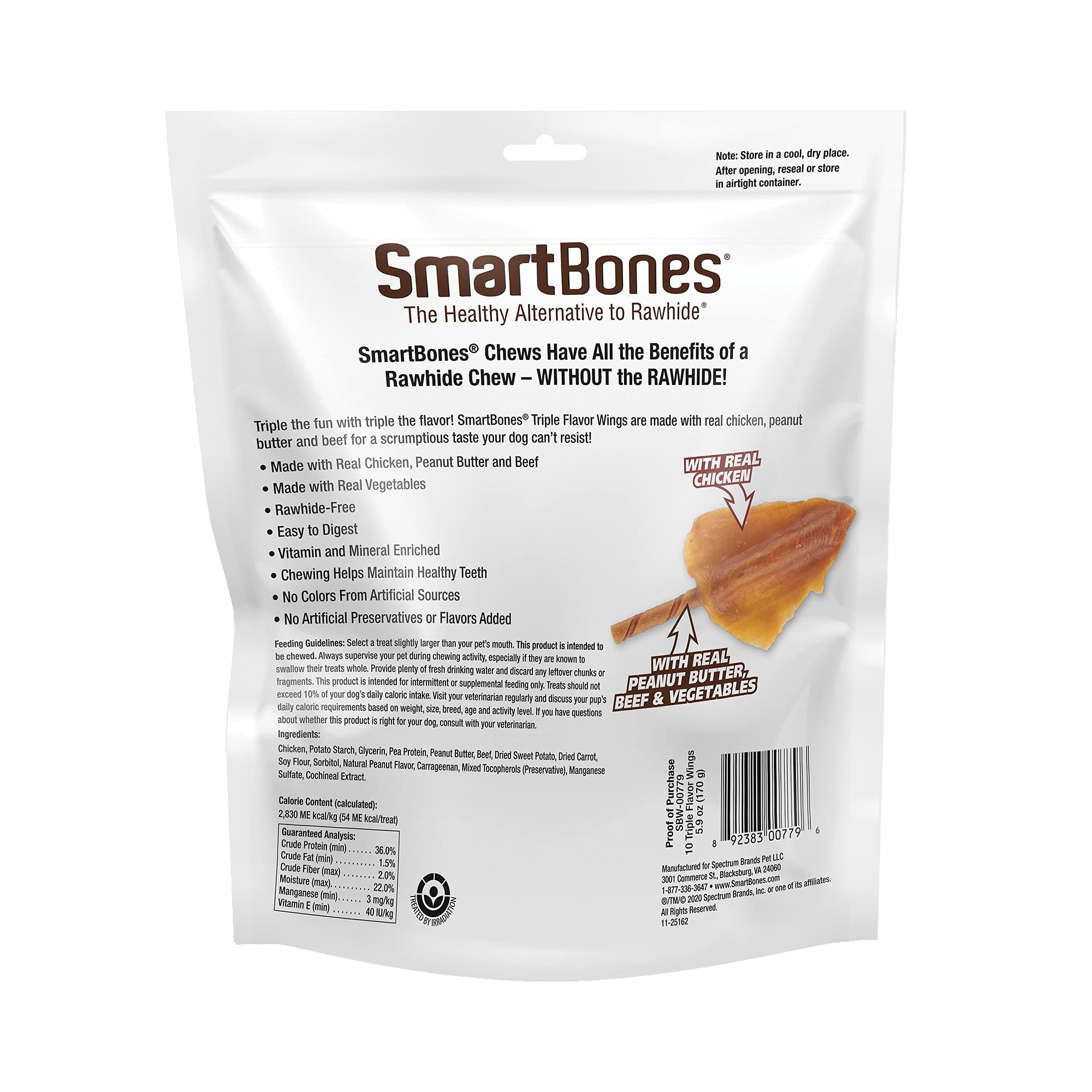 SmartBones alitas sabor triple con pollo real, sabor atractivo para perros.