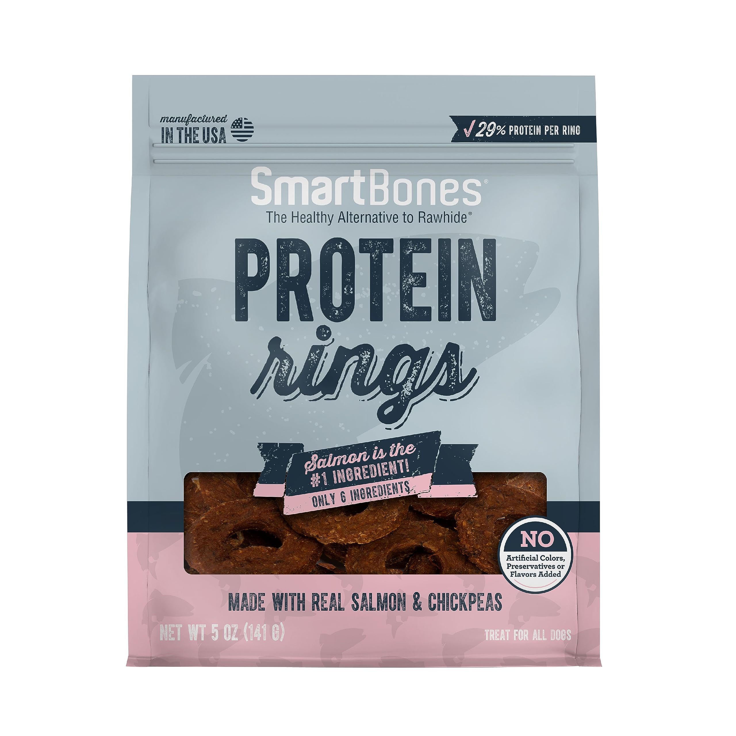 SmartBones Anillos de proteína con salmón real, recompensa sabrosa para tu perro.