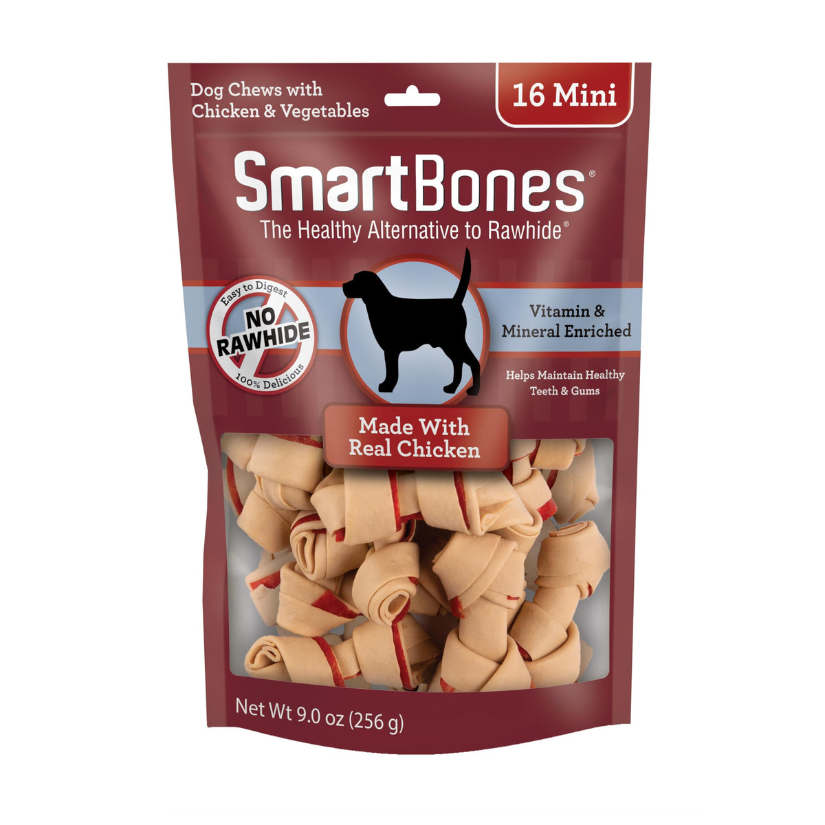 SmartBones Mini Huesos con Pollo Real, sabor real para masticar diario.