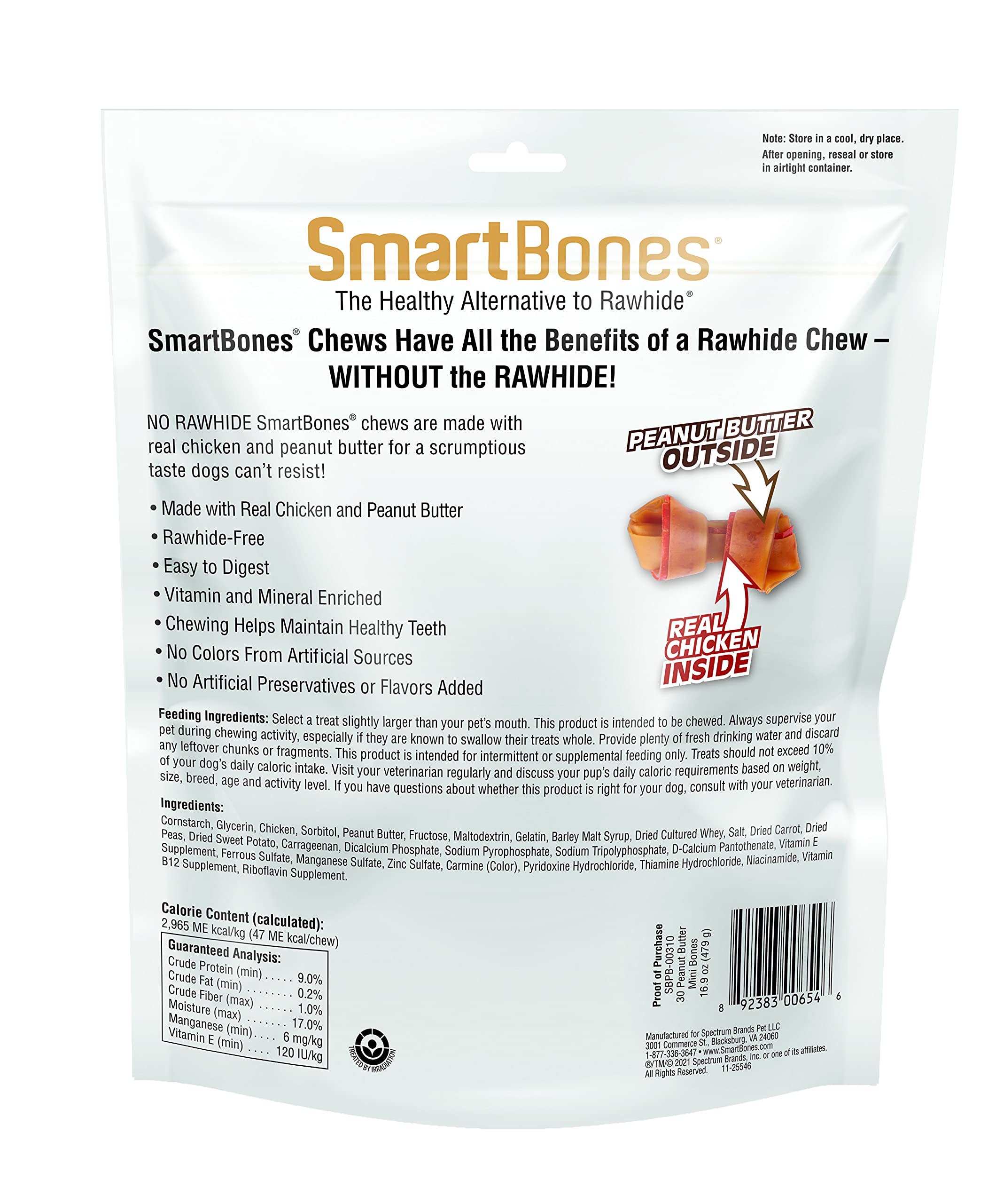 SmartBones mini bocaditos de pollo y cacahuete, textura sabrosa para premiar.