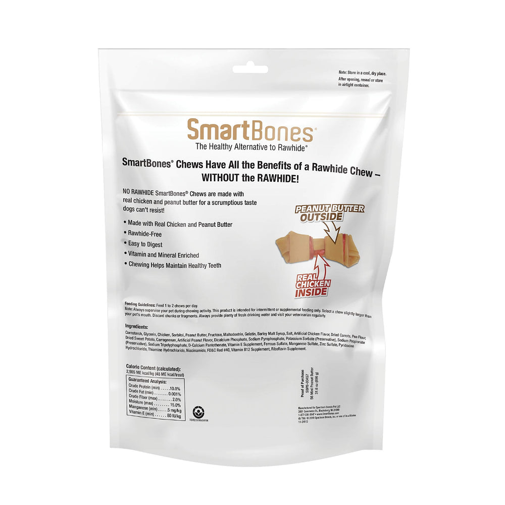 Primer plano de SmartBones Mini Bones, sabor cacahuete real, gusto que estimula masticación