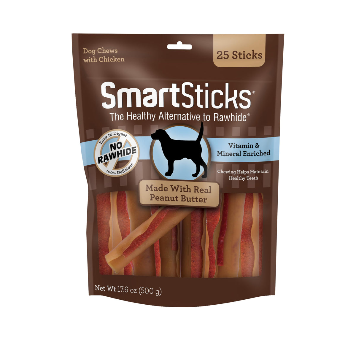 SmartSticks SmartBones con mantequilla de cacahuete real para masticar sabroso.