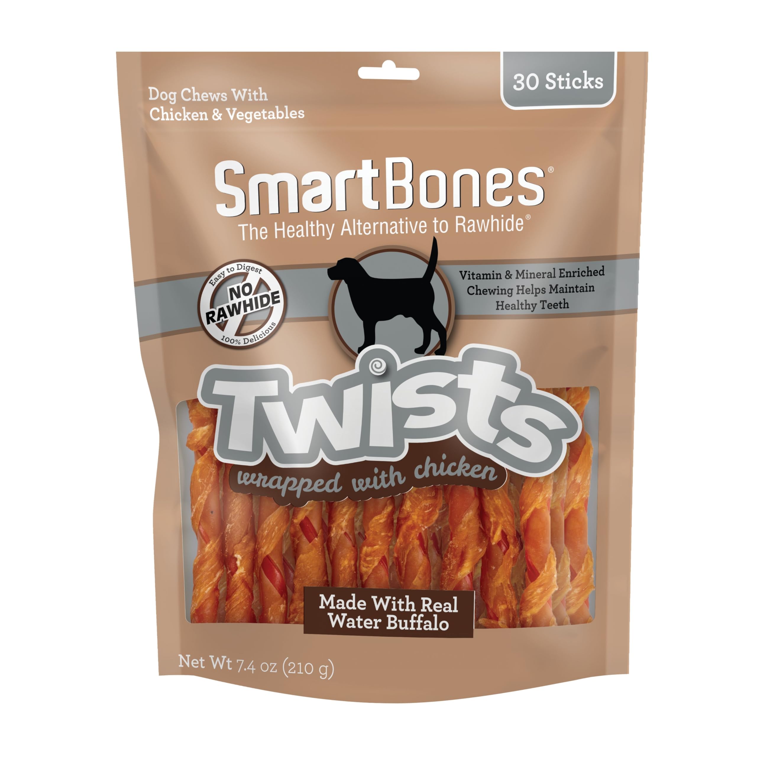 SmartBones torsades poulet-buffle avant, goût riche et sans cuir.