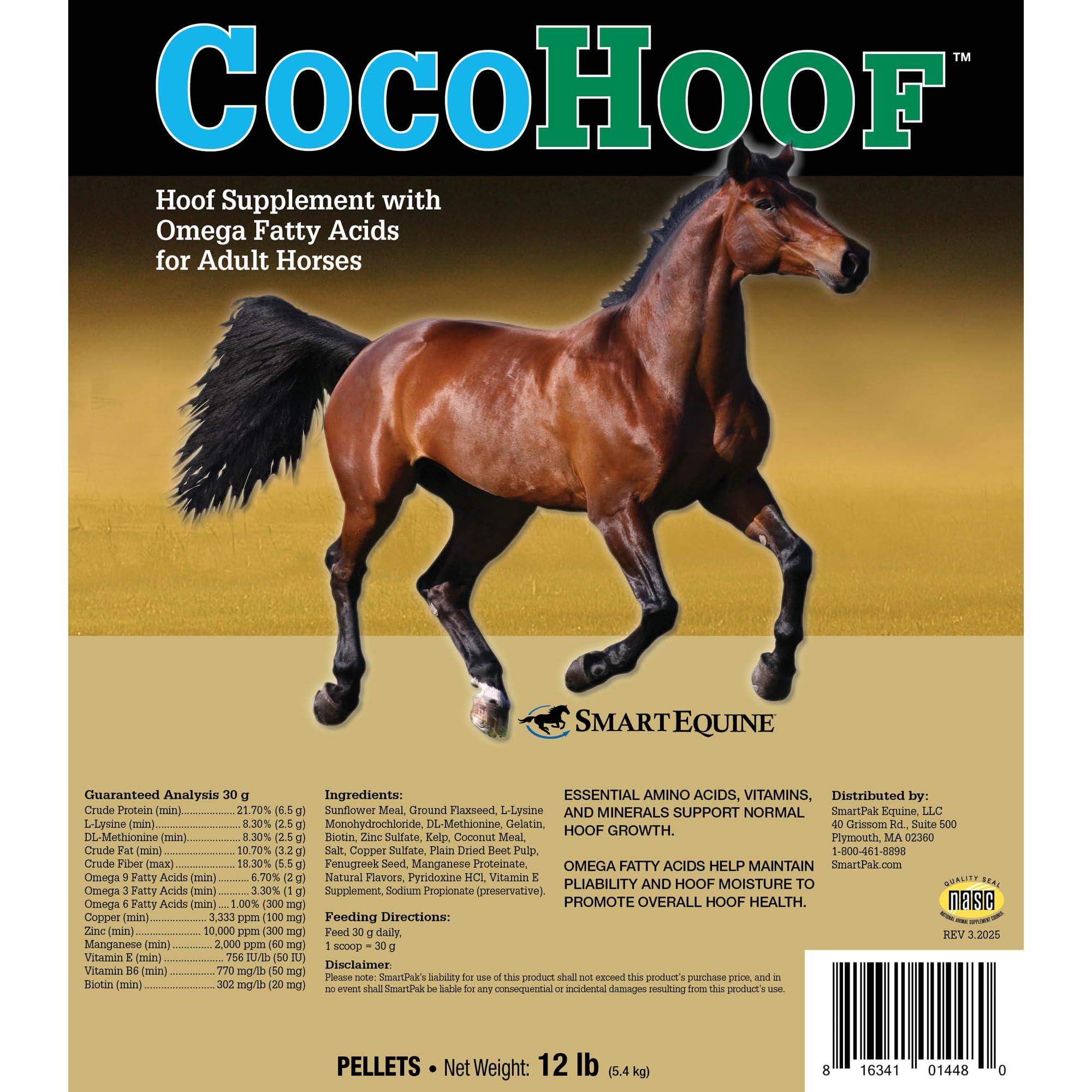 SmartEquine CocoHoof aporta minerales esenciales para cascos más resistentes.