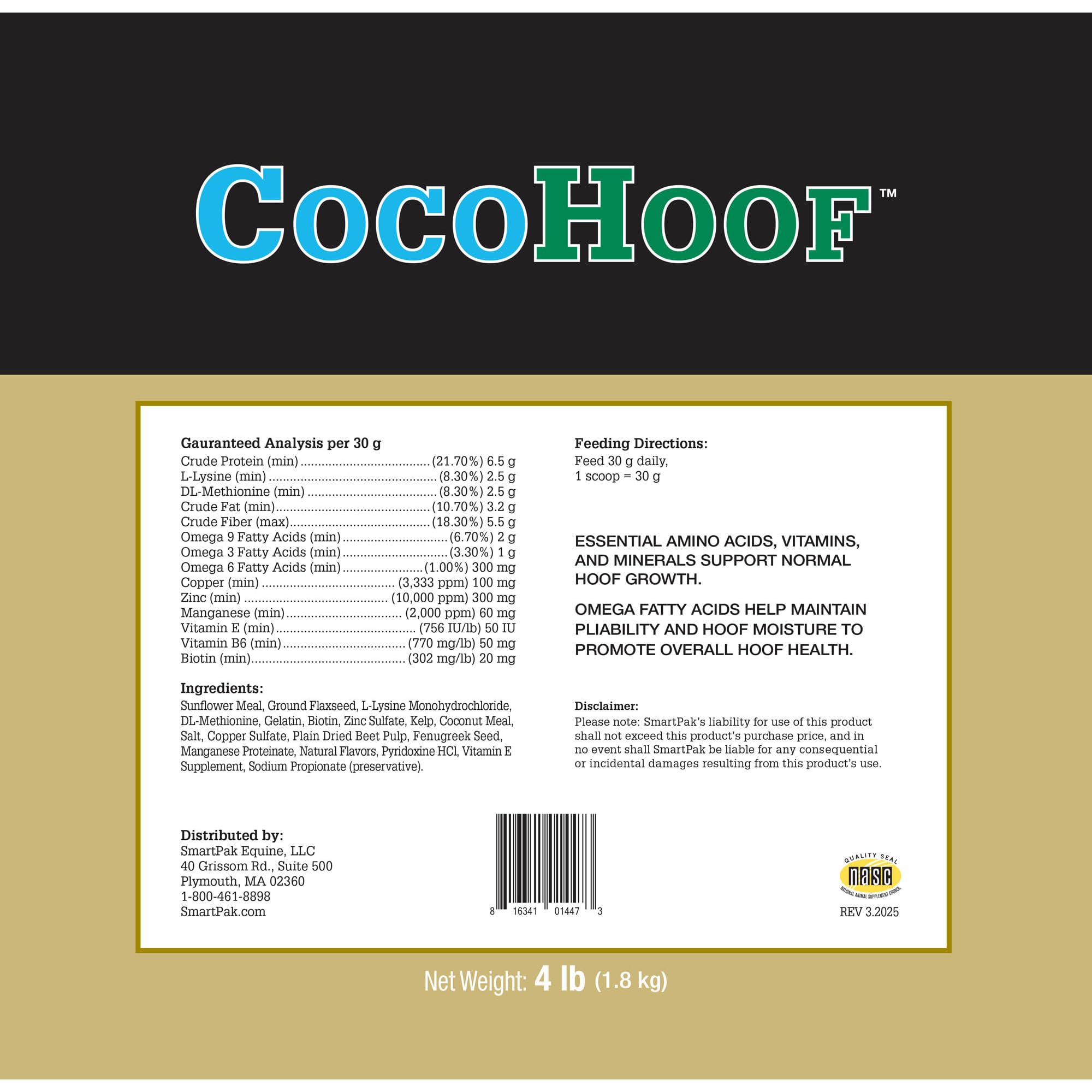 SmartEquine CocoHoof envase de 4 lb, presentación para cuidado de cascos