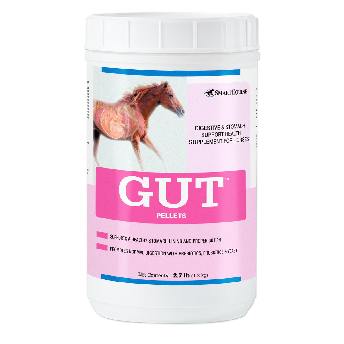 SmartEquine Gut Pellets empaque frontal para confianza del propietario