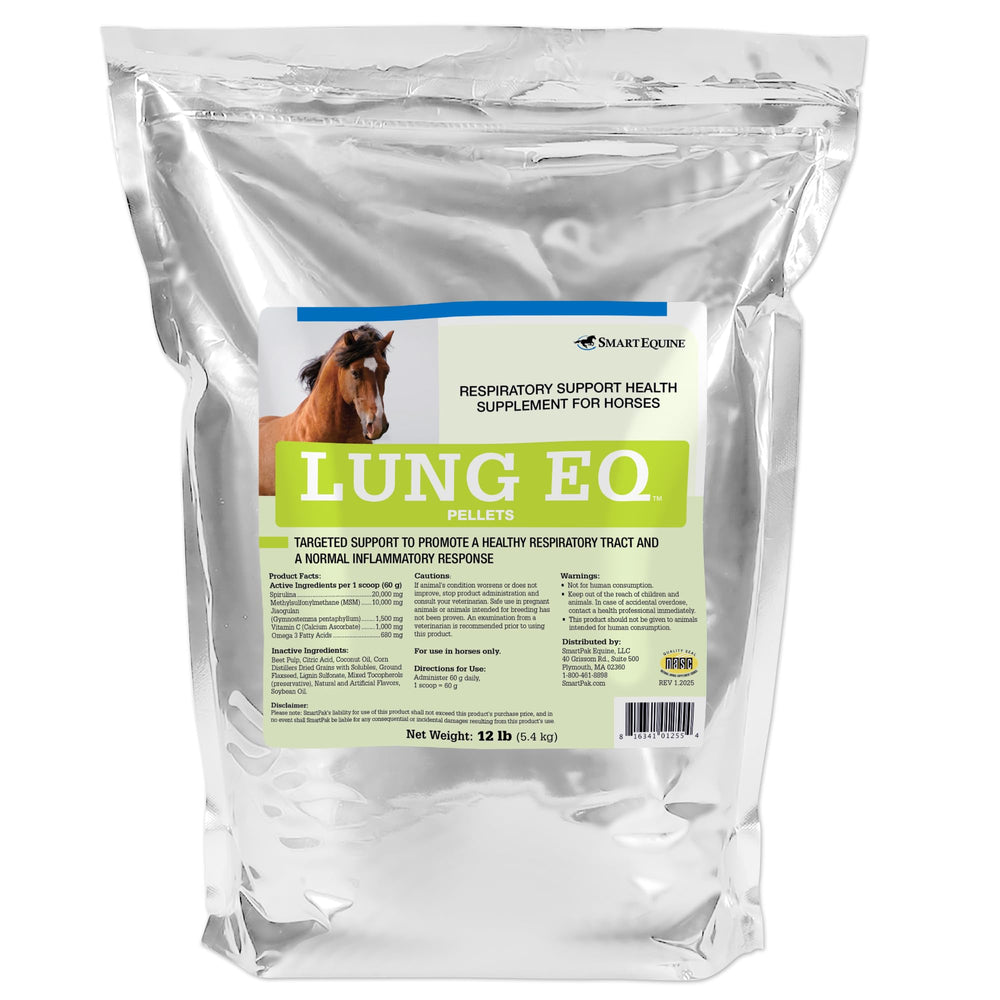 SmartEquine Lung EQ Pellets en envase, ayuda respiratoria para caballos.
