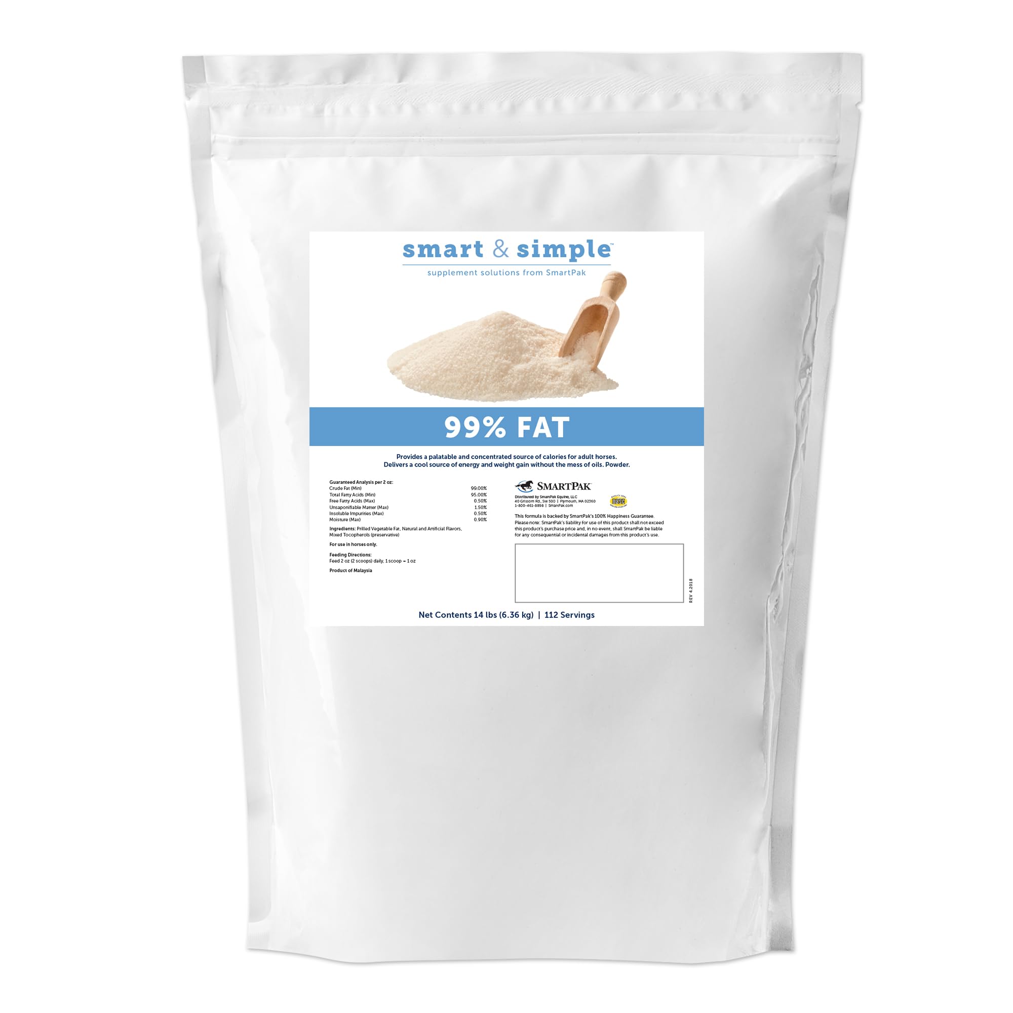 SmartEquine Smart y Simple 99% Grasa polvo de ganancia de peso para caballos, apoyo calórico.