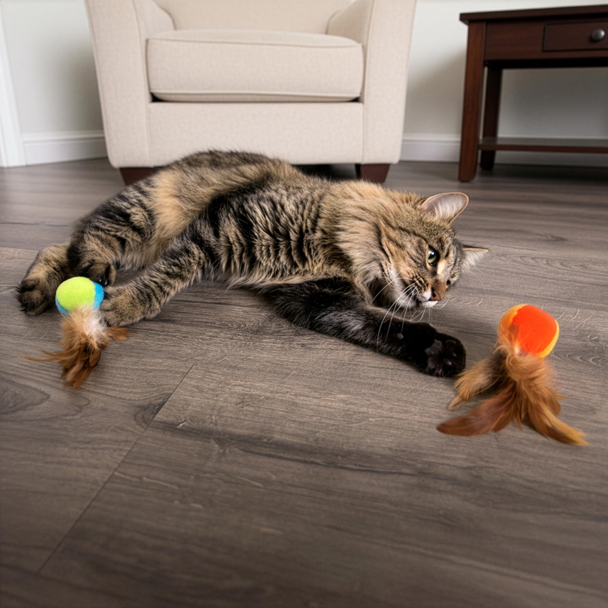 Juguete de peluche SmartyKat para gatos que invita a saltar y perseguir.