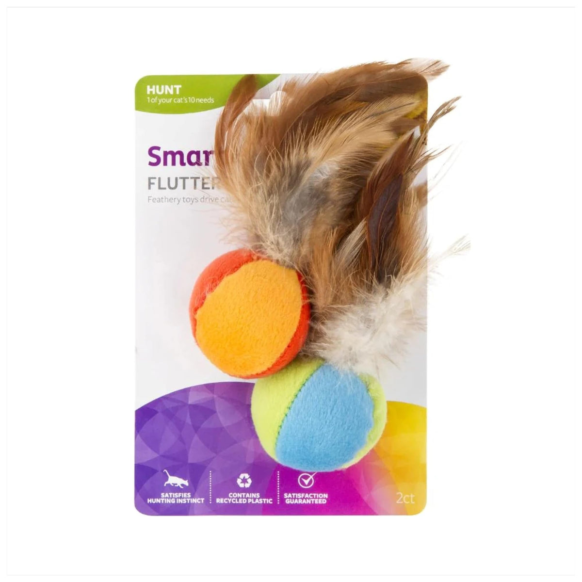 SmartyKat bolas de felpa con plumas y hierba gatera para juego interactivo.