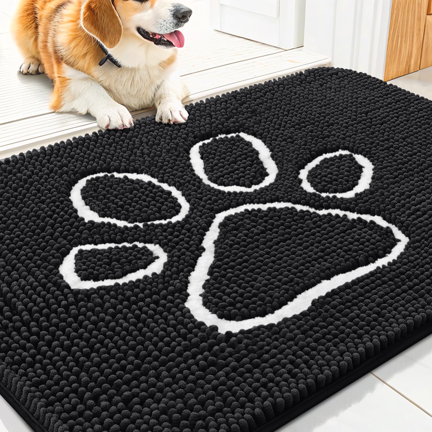 Smiry alfombra puerta con patas de perro mojadas, absorbe humedad y mantiene la entrada limpia