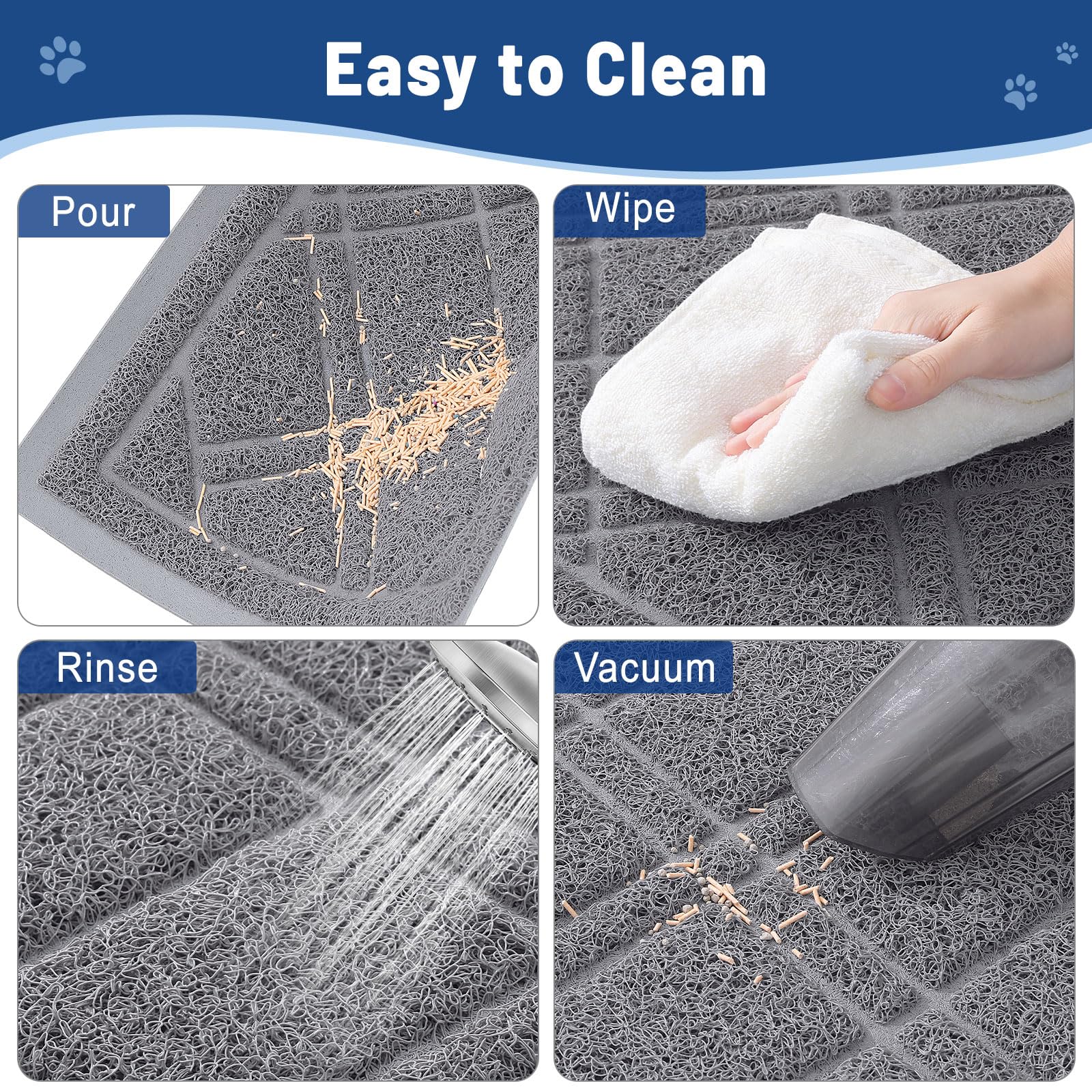 Smiry alfombrilla fácil limpieza para arena de gatos gris, se limpia con facilidad.