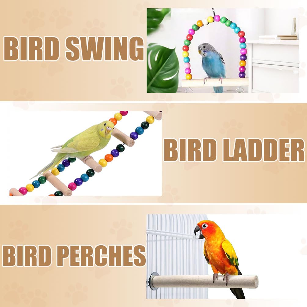 Accesorios incluidos: perchas de madera y tazones para aves