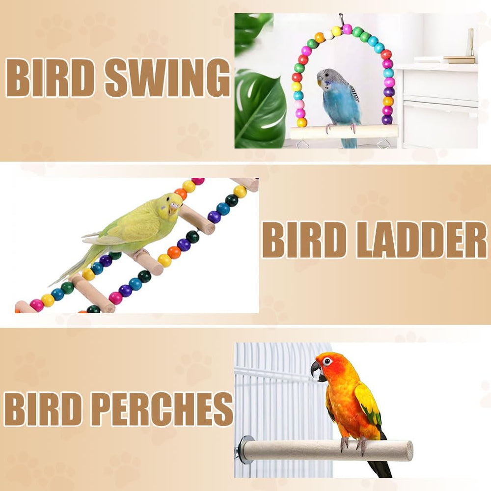 Accesorios incluidos: perchas de madera y tazones para aves