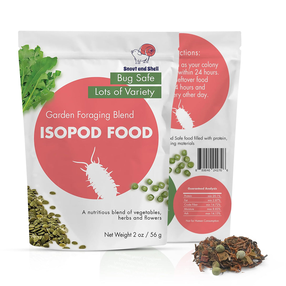 Snout and Shell Alimento para isópodos: tazón de jardín para forraje natural