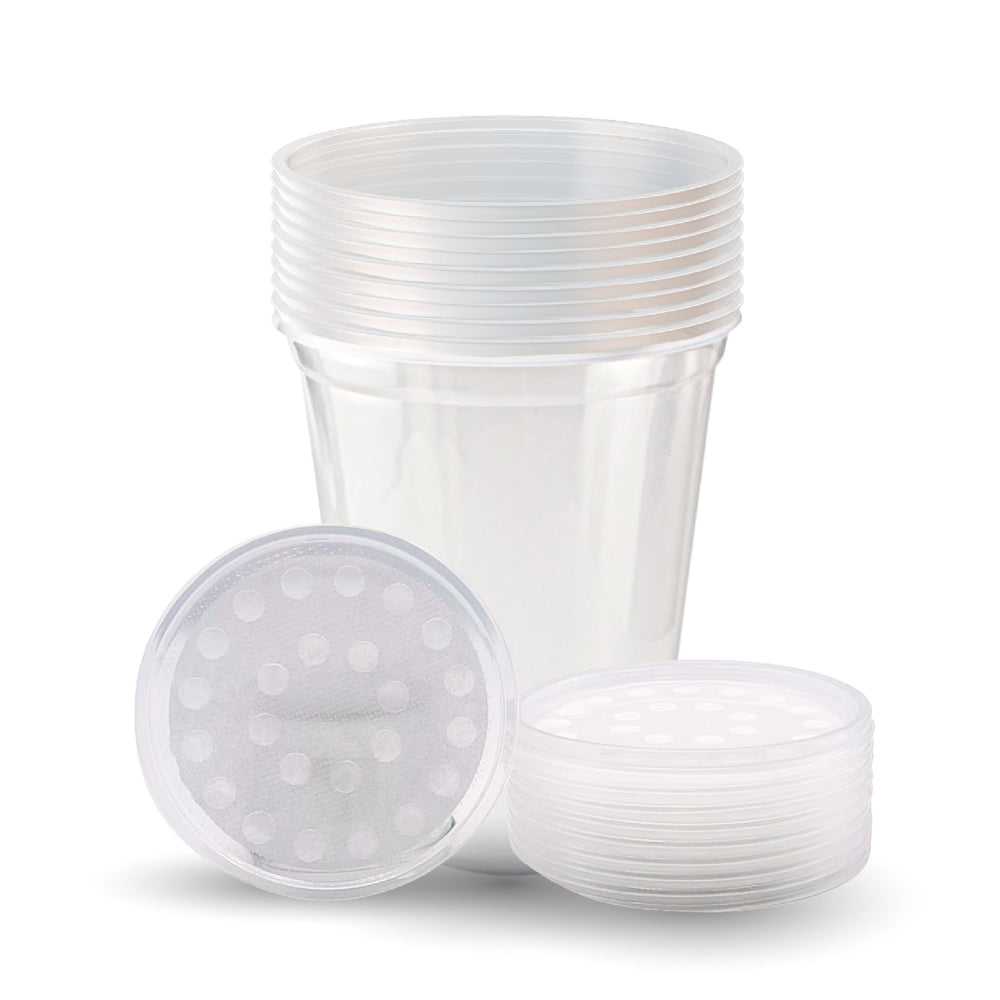 Snout and Shell Deli cups con tapas ventiladas de tela para evitar escapes, primer plano