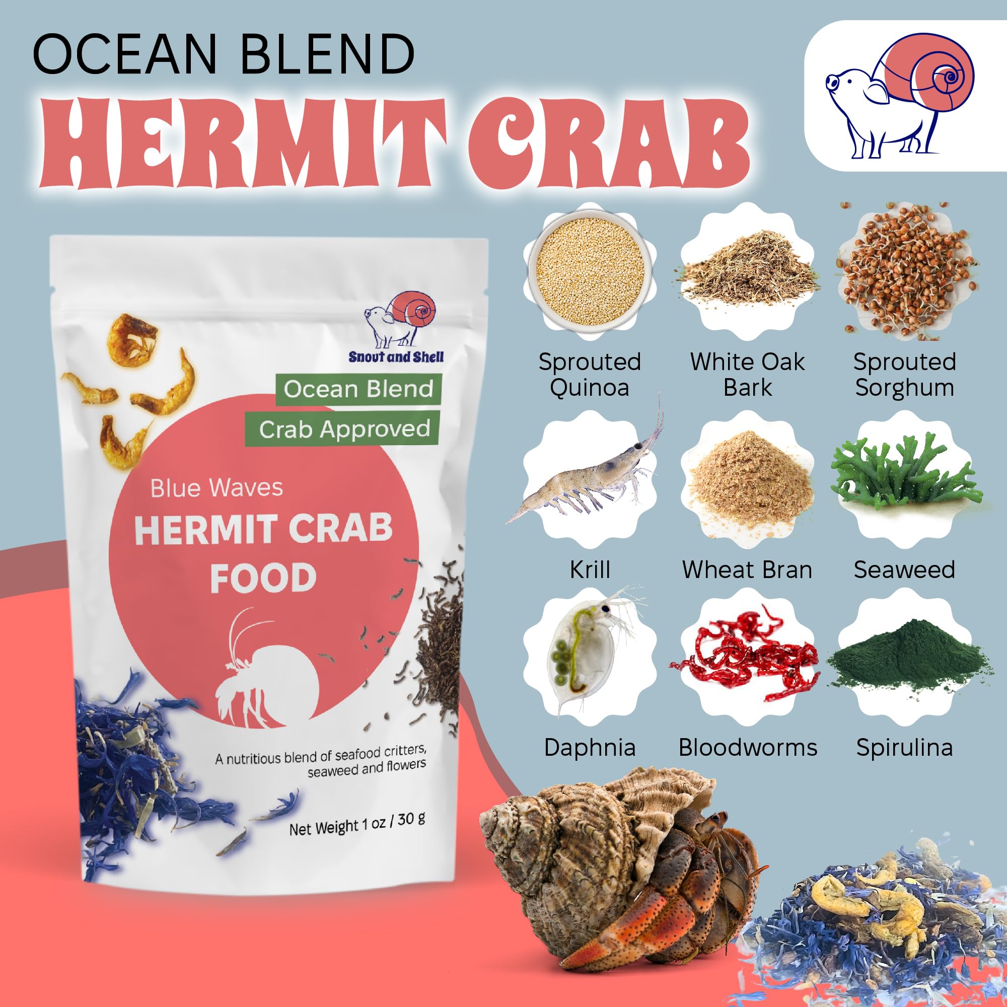Snout and Shell: ingredientes-crustaceos-marinos que apoyan nutrición balanceada.