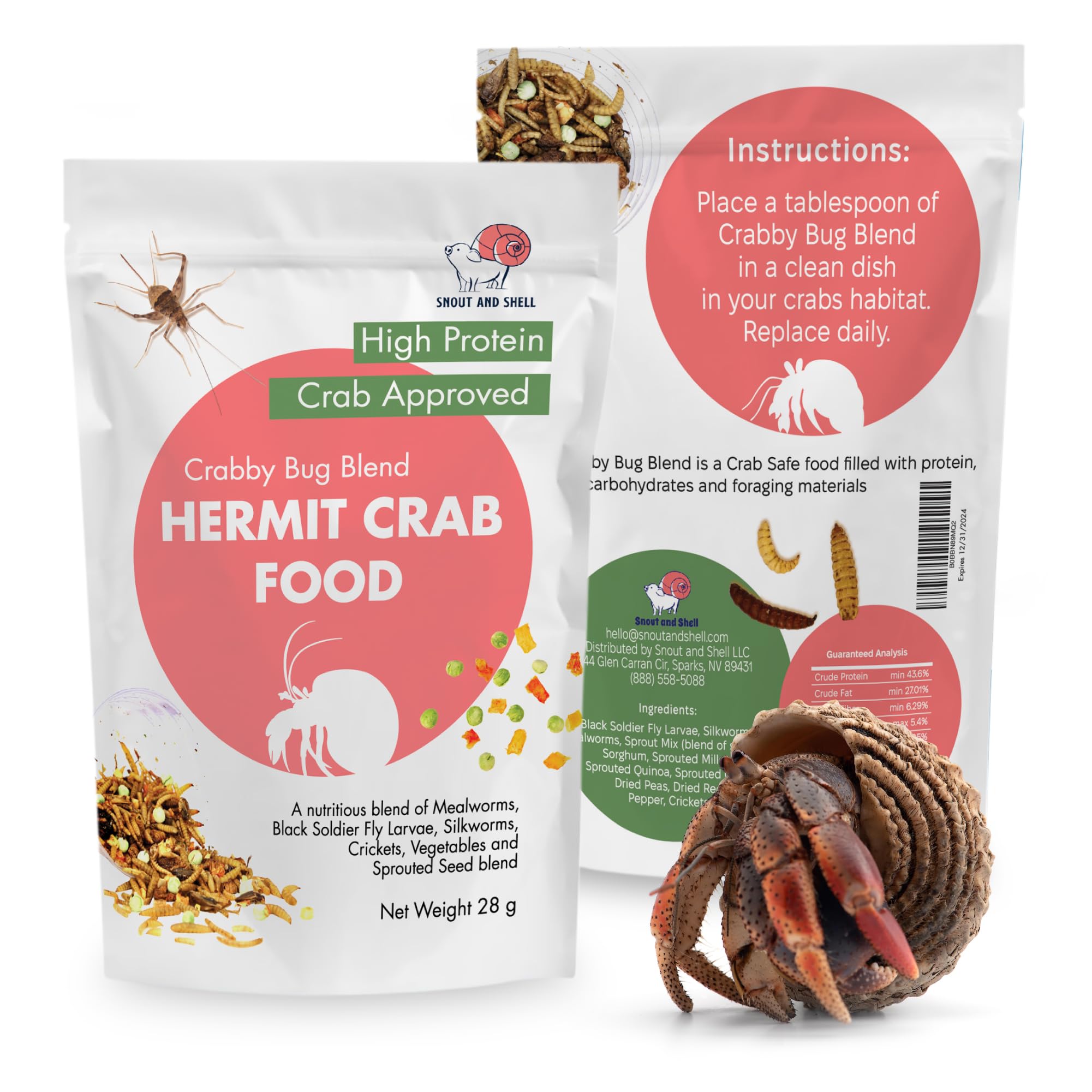 Snout and Shell Crabby Bug Blend ingrédients riches en protéines pour crustacés