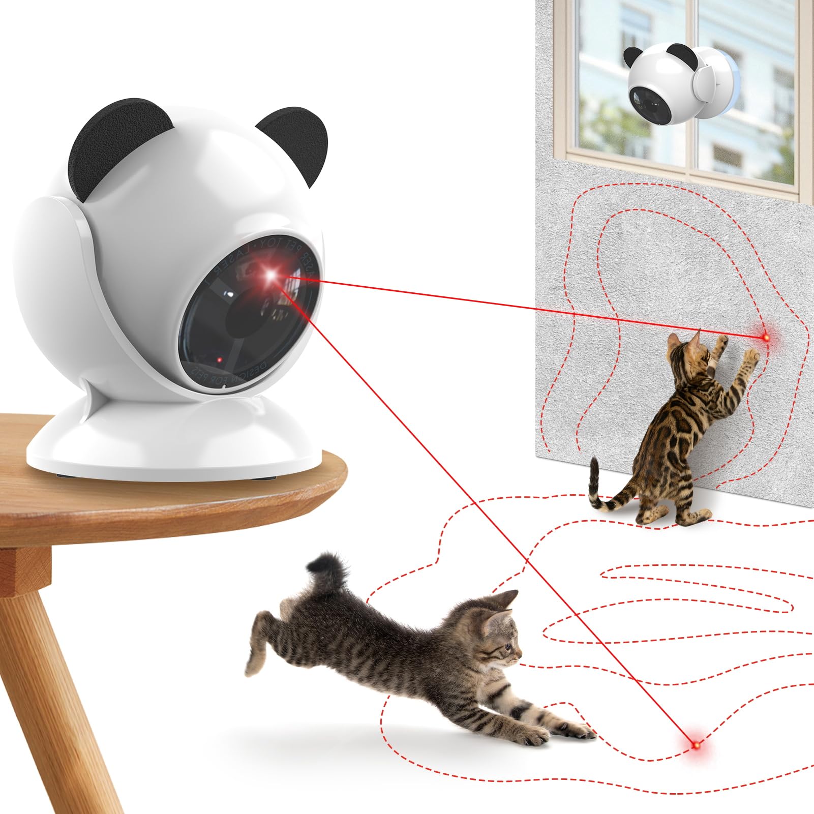 Sofolor juguete láser para gatos con trayectoria aleatoria que mantiene al gato activo.