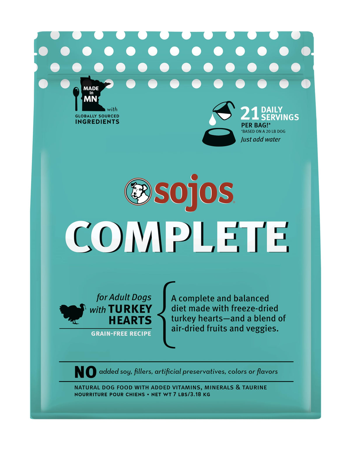Sojos Receta de Pavo para perros, bolsa azul lista para hidratar.