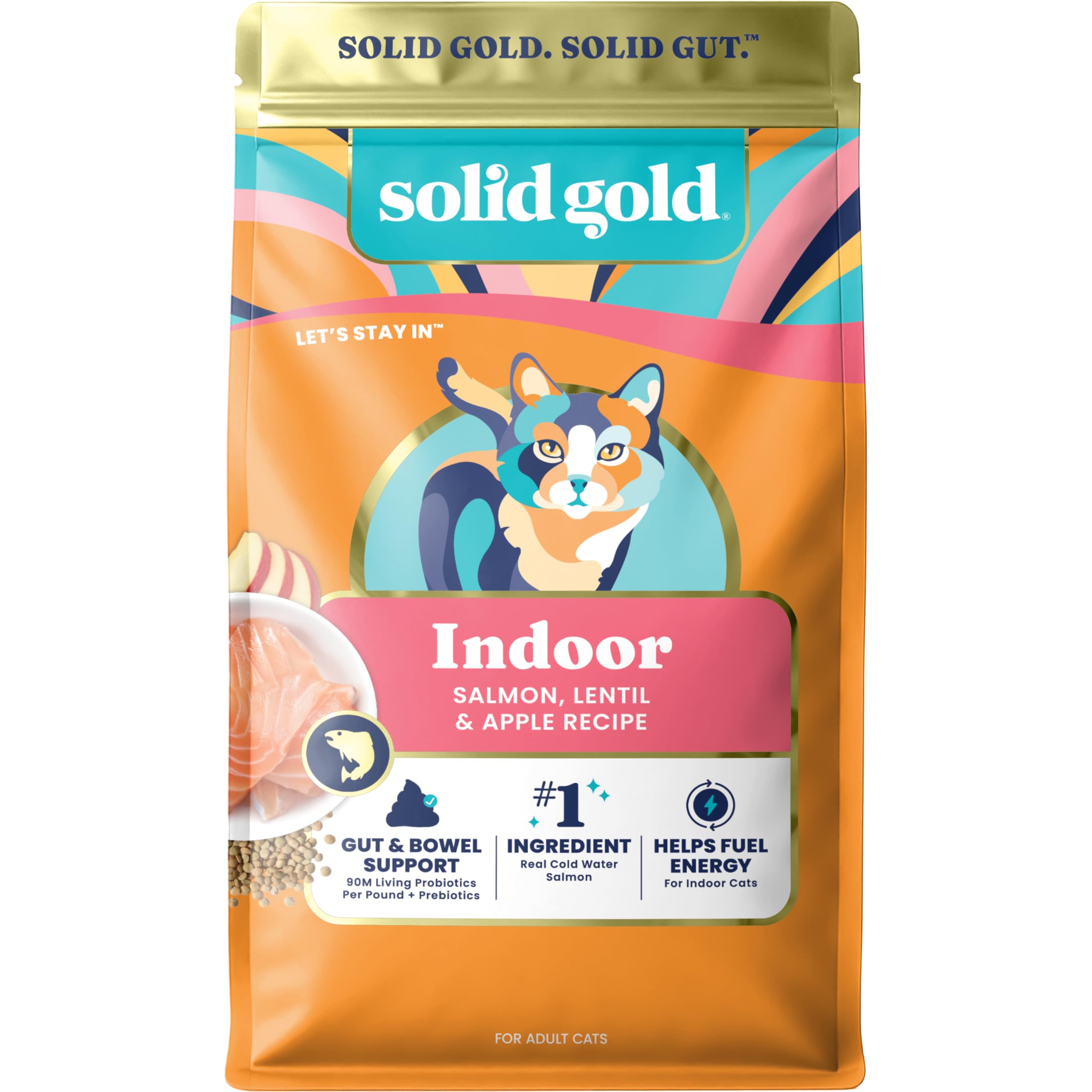 Solid Gold croquetas de salmón para gatos de interior, apoyo digestivo.