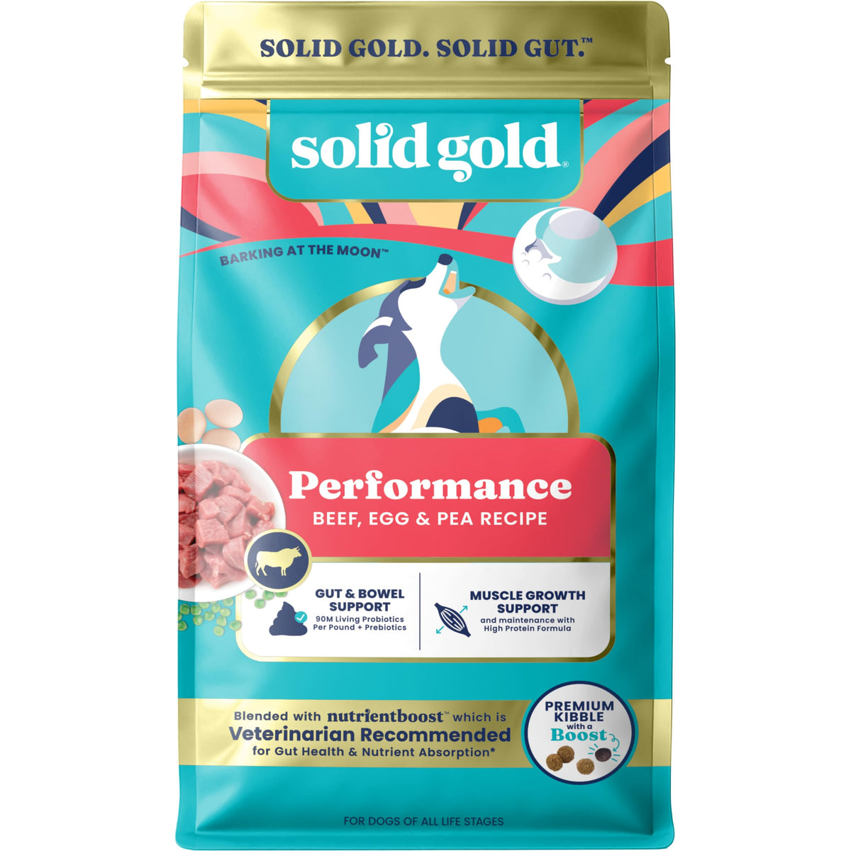 Solid Gold, alimento seco para perro, proteína de res para energía y músculo.