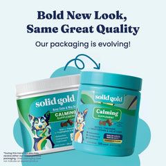Solid Gold Calming Chews bocaditos suaves para perros, ideal para descanso diario.