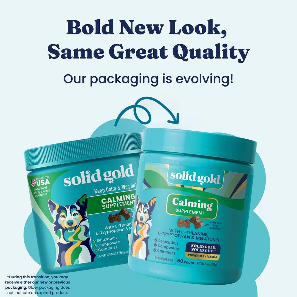 Solid Gold Calming Chews sabor tocino para una experiencia agradable