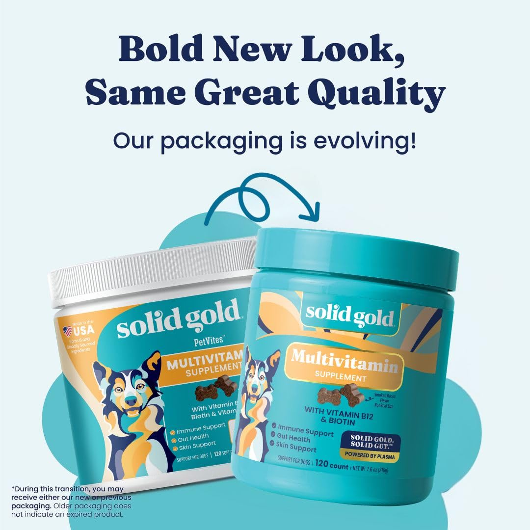 Solid Gold Dog Multivitamin, masticables digestivos con Bacillus coagulans para mejor absorción.