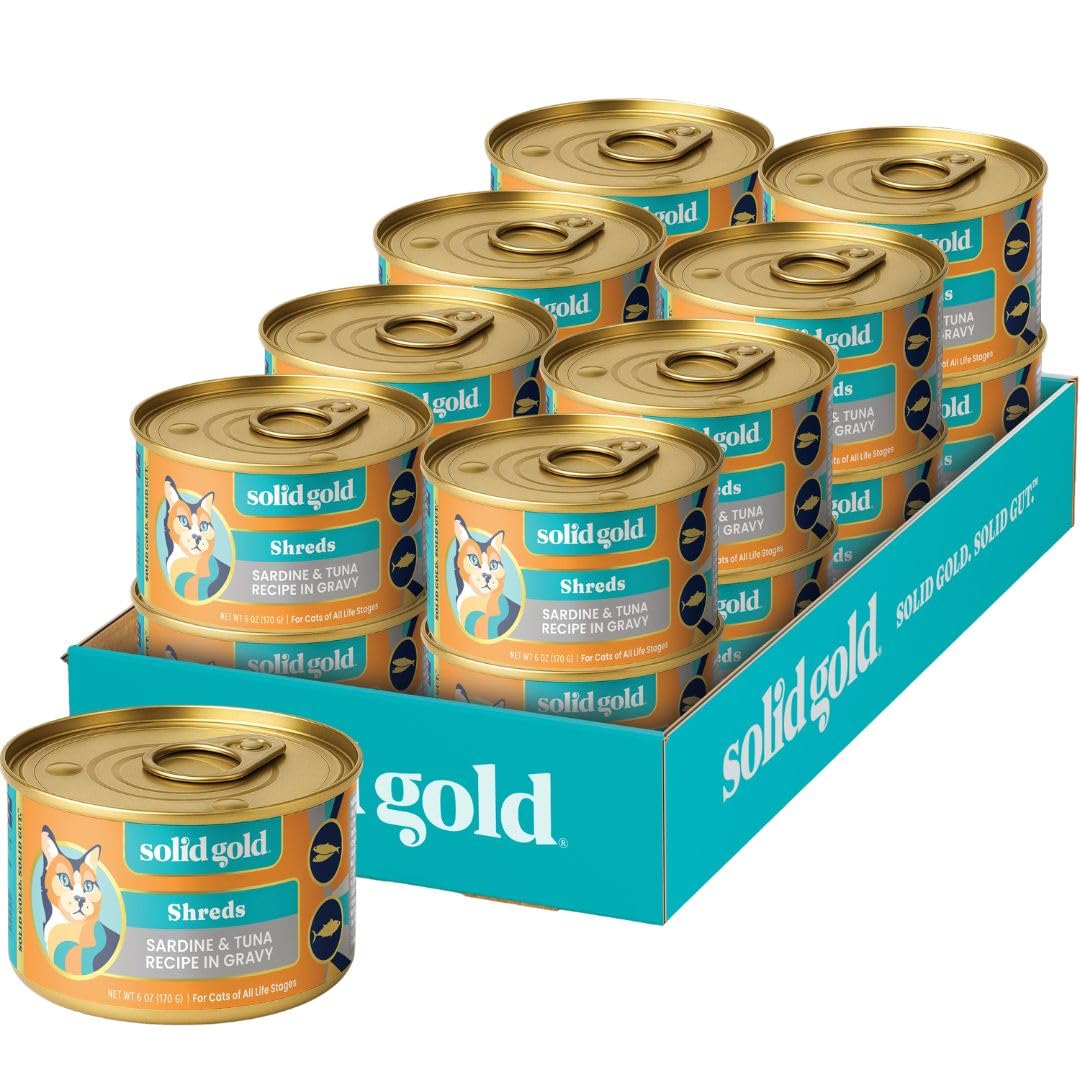 Solid Gold Five Oceans, lata con atún y sardina en salsa, proteína premium para gatos.