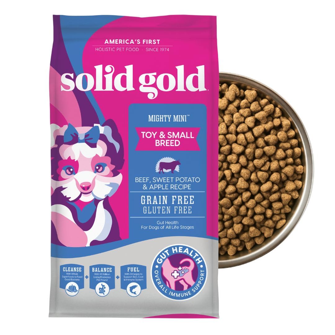 Solid Gold Mighty Mini, bocado pequeño ideal para perros pequeños activos.