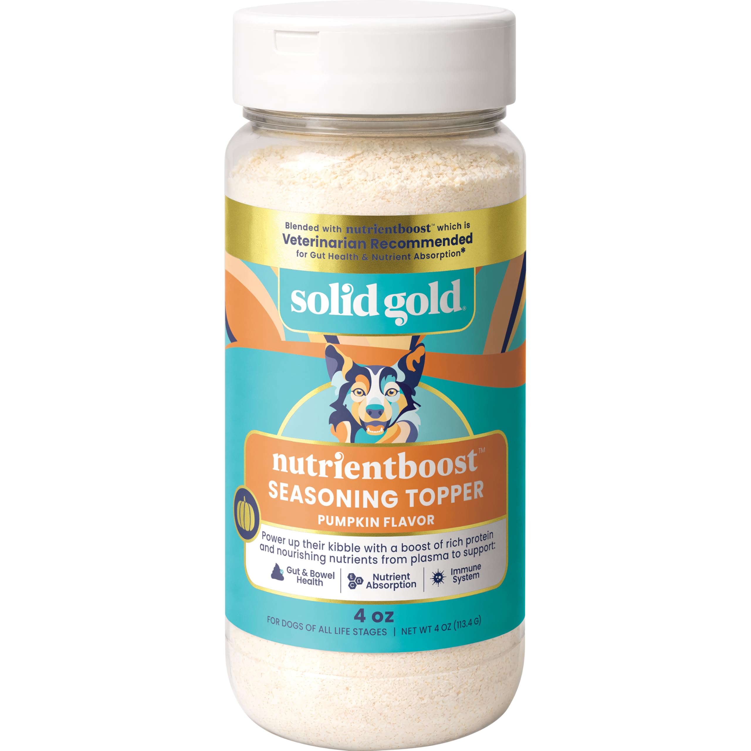 Solid Gold Nutrientboost calabaza Topper, polvo sabroso para mejorar el sabor de la comida.