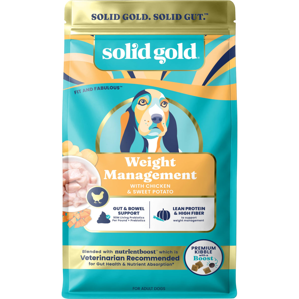 Solid Gold con pollo real para control de peso y sabor apetitoso en perros