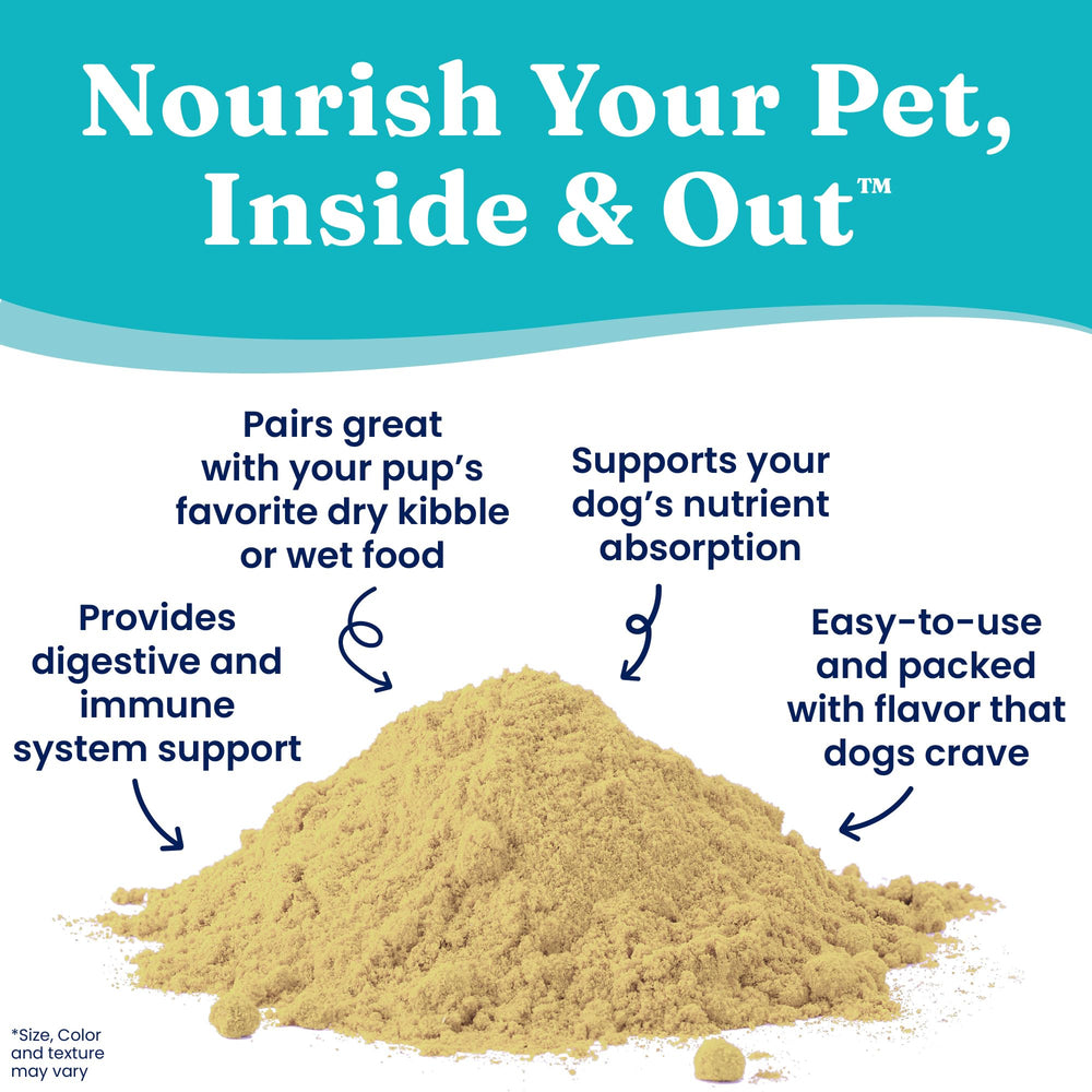 Solid Gold Nutrientboost polvo para perros, fácil de espolvorear en comida.
