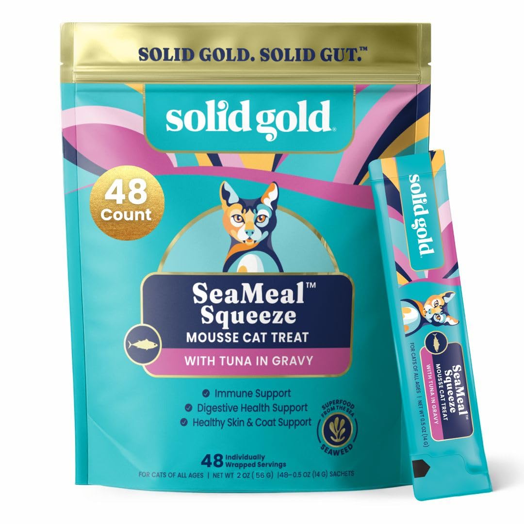 SeaMeal Squeeze de Solid Gold: atún con alga en lata para apoyo digestivo.