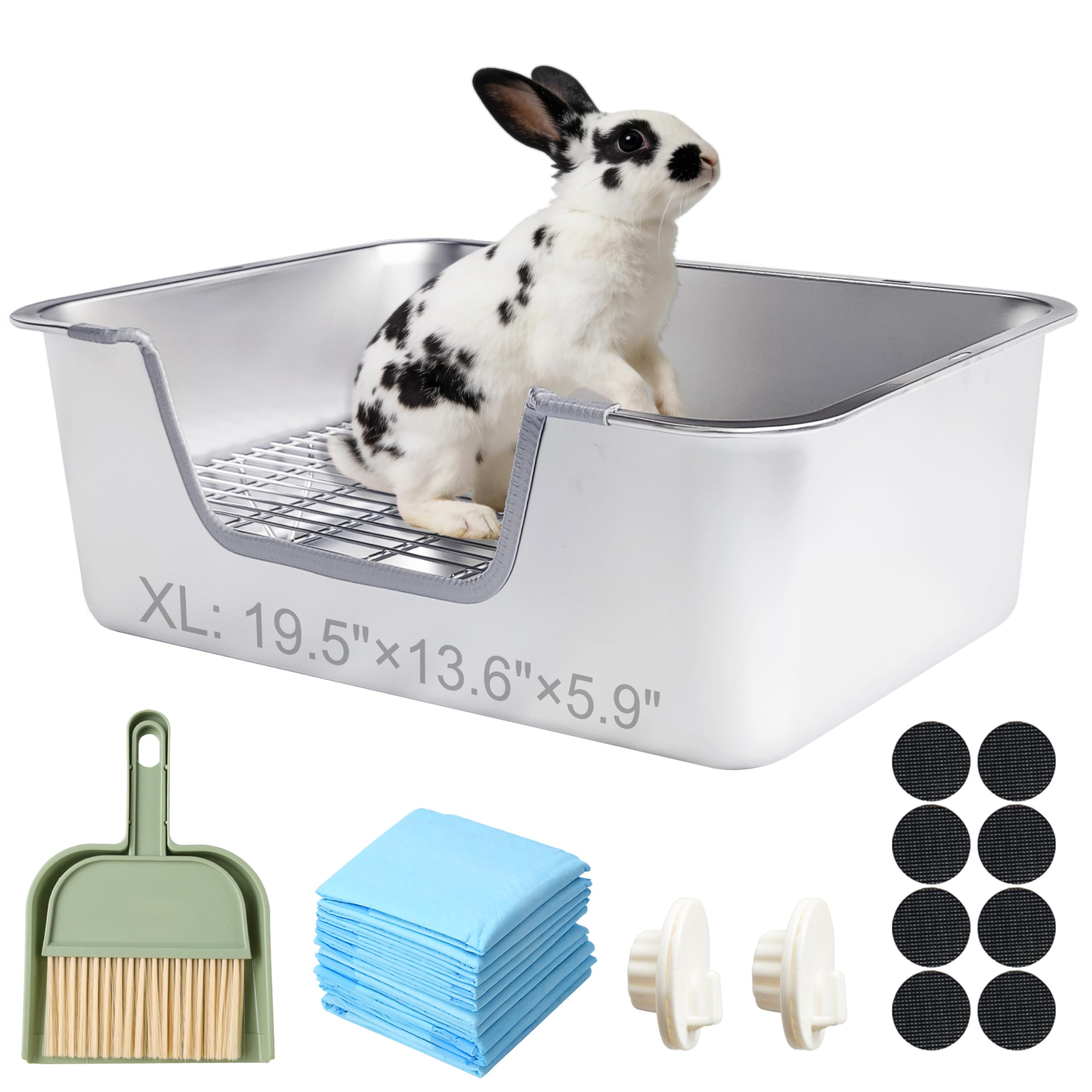 Sorstrem caja de arena para conejos en acero inoxidable, higiene mejorada gracias a la rejilla.