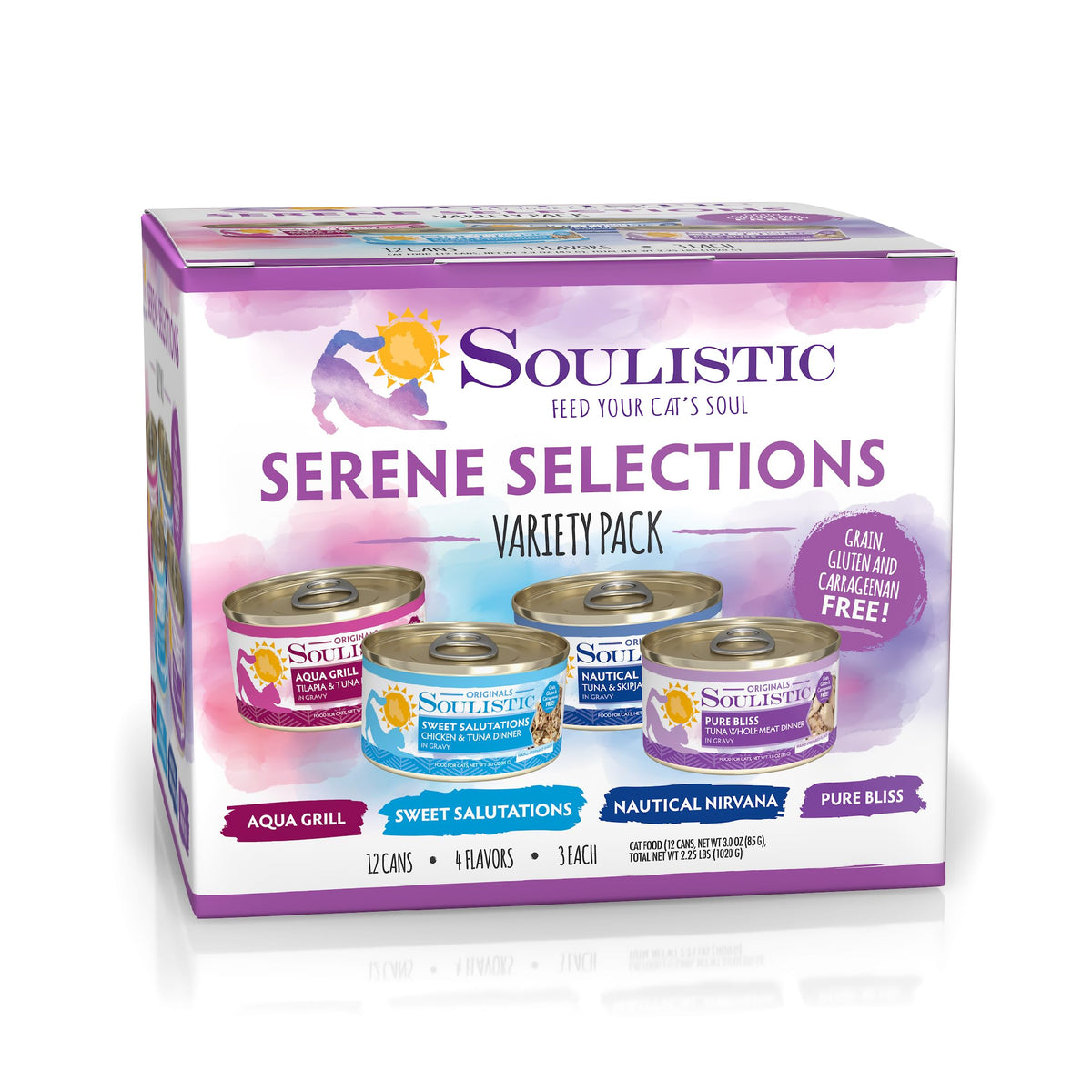 Soulistic Originals Serene Selections Pack: variedad de 12 porciones para gatos adultos, ideal para rotación