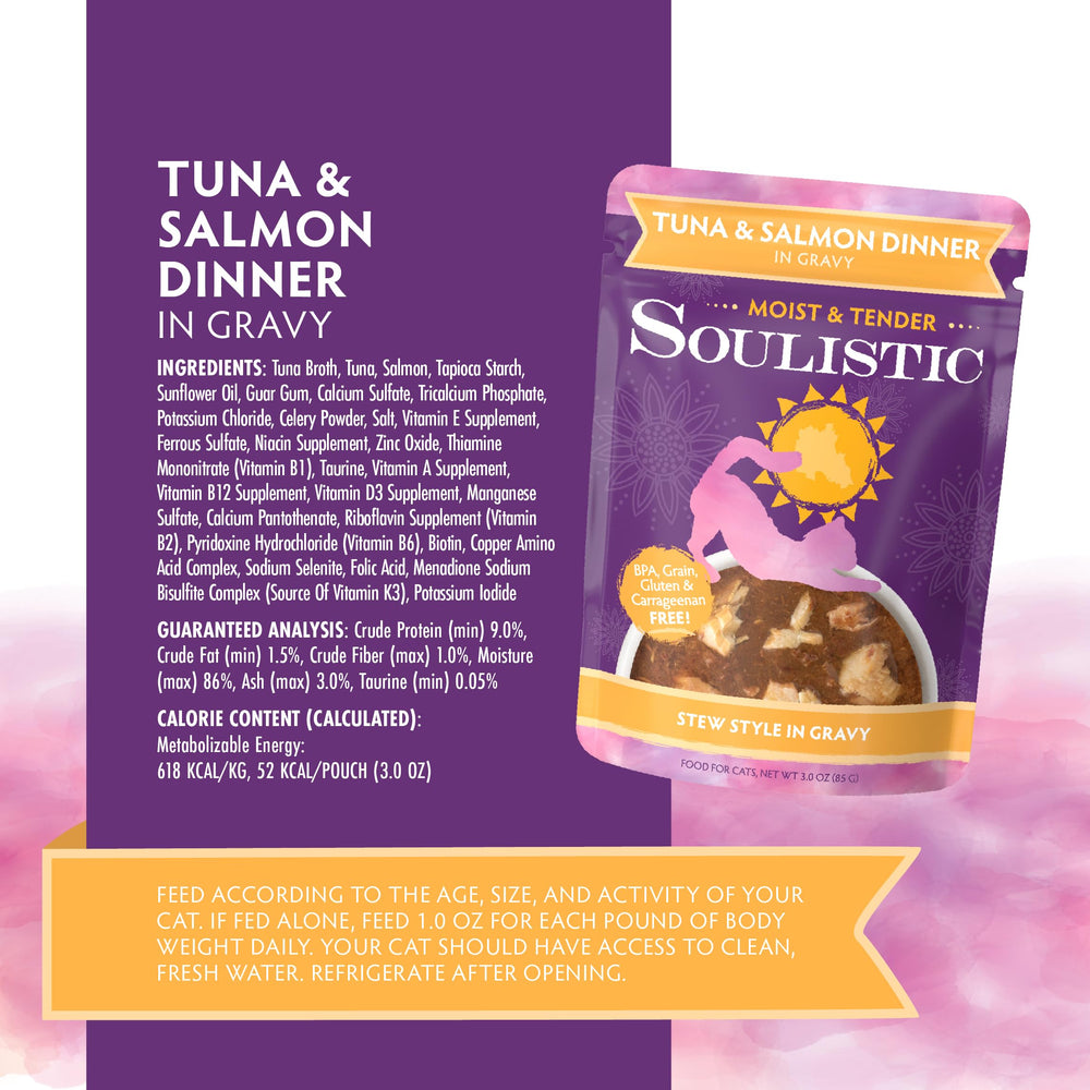 Soulistic Ingredientes Salmón y Atún: proteína de alta calidad en cada porción.