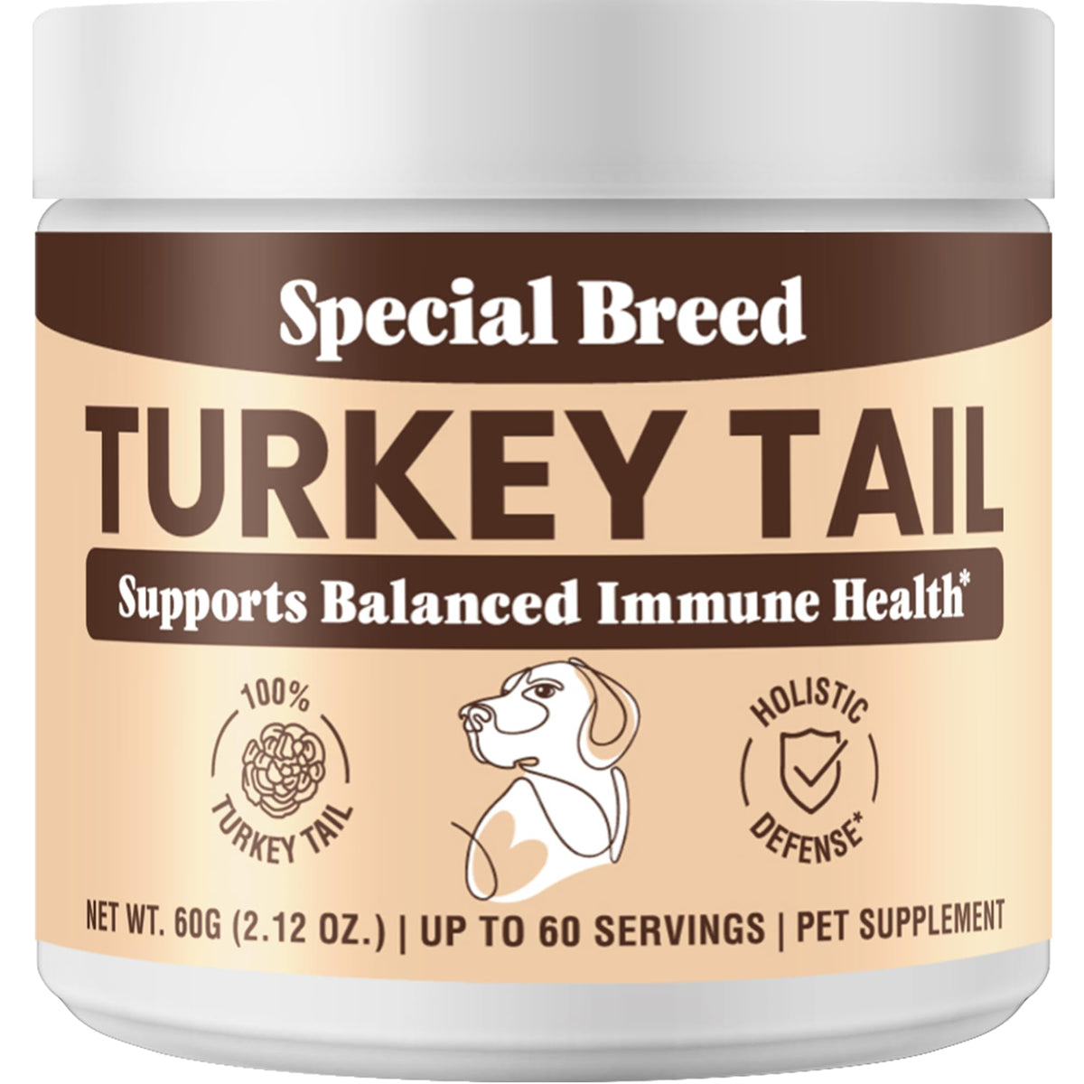Special Breed cola de pavo polvo en bote, posible apoyo inmunitario diario.