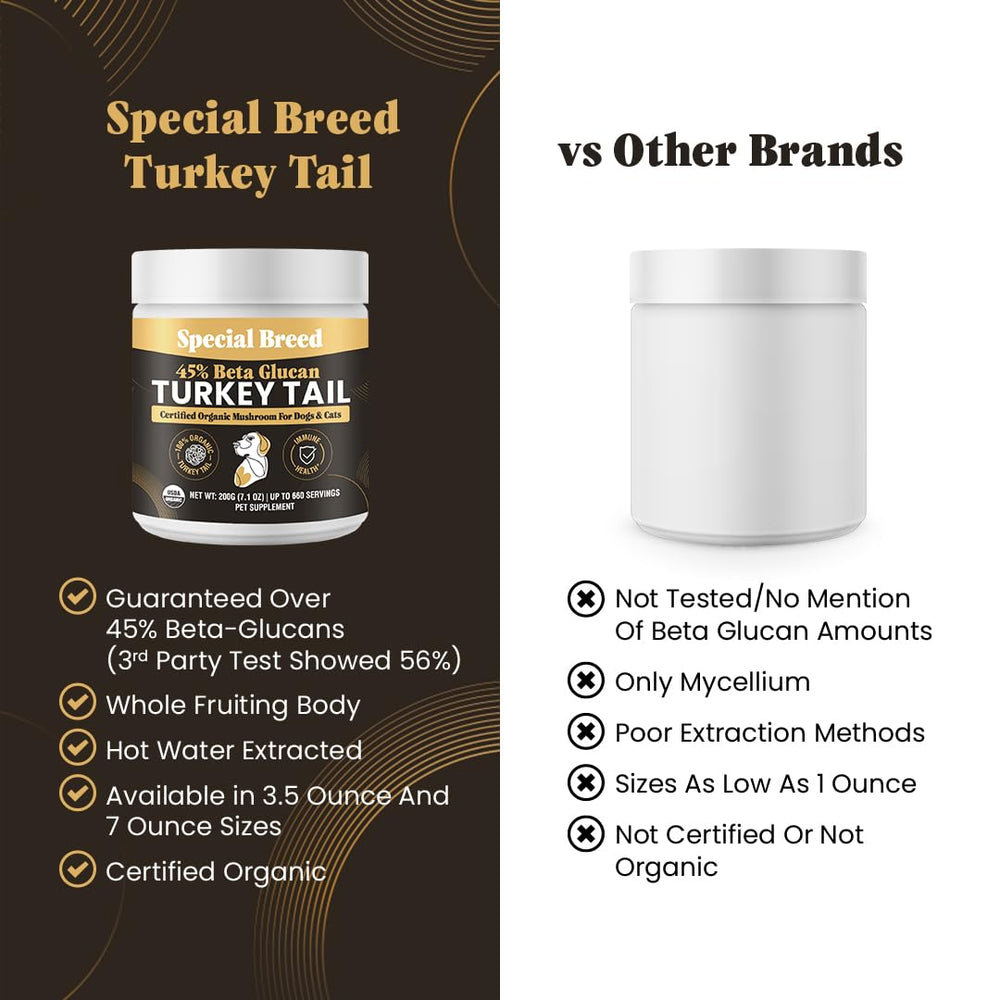 Special Breed cola-pavo organico etiqueta-exterior, información clara y trazabilidad de calidad.