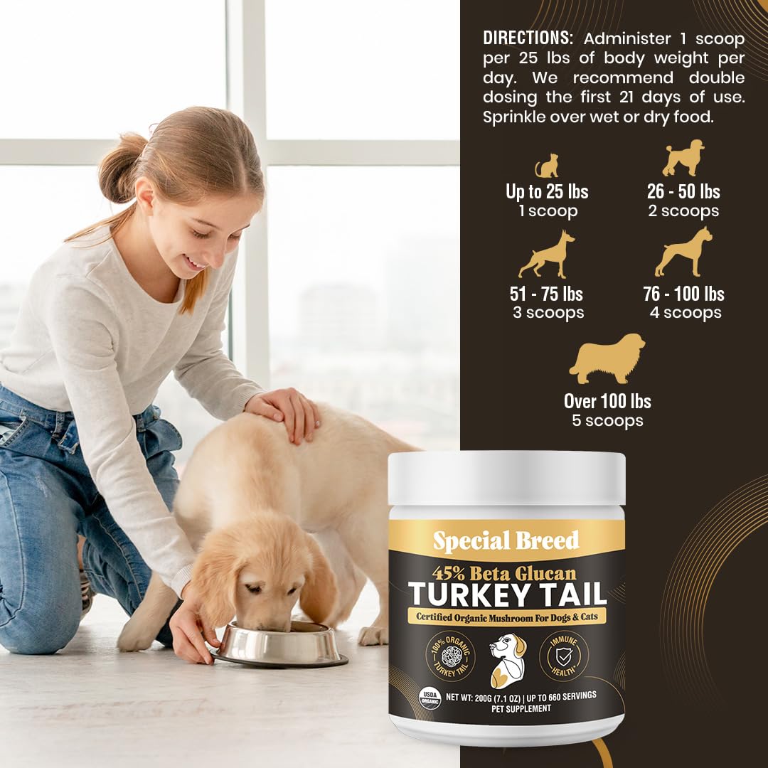 Special Breed cola-pavo organico uso diario para apoyo inmunológico y digestivo en mascotas.