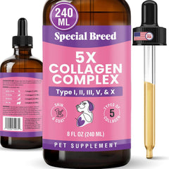 Special Breed Collagen para perros, botella líquida para mezclar y apoyar articulaciones.
