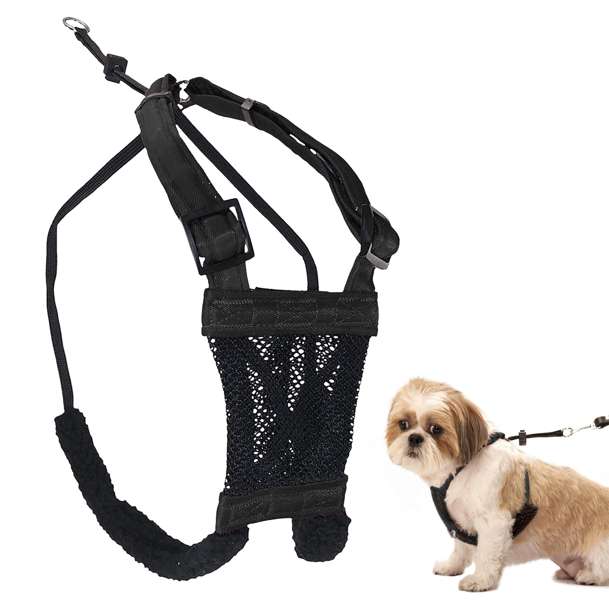 SPORN No Pull Harness para perro negro pequeño, frente, control suave y cómodo.