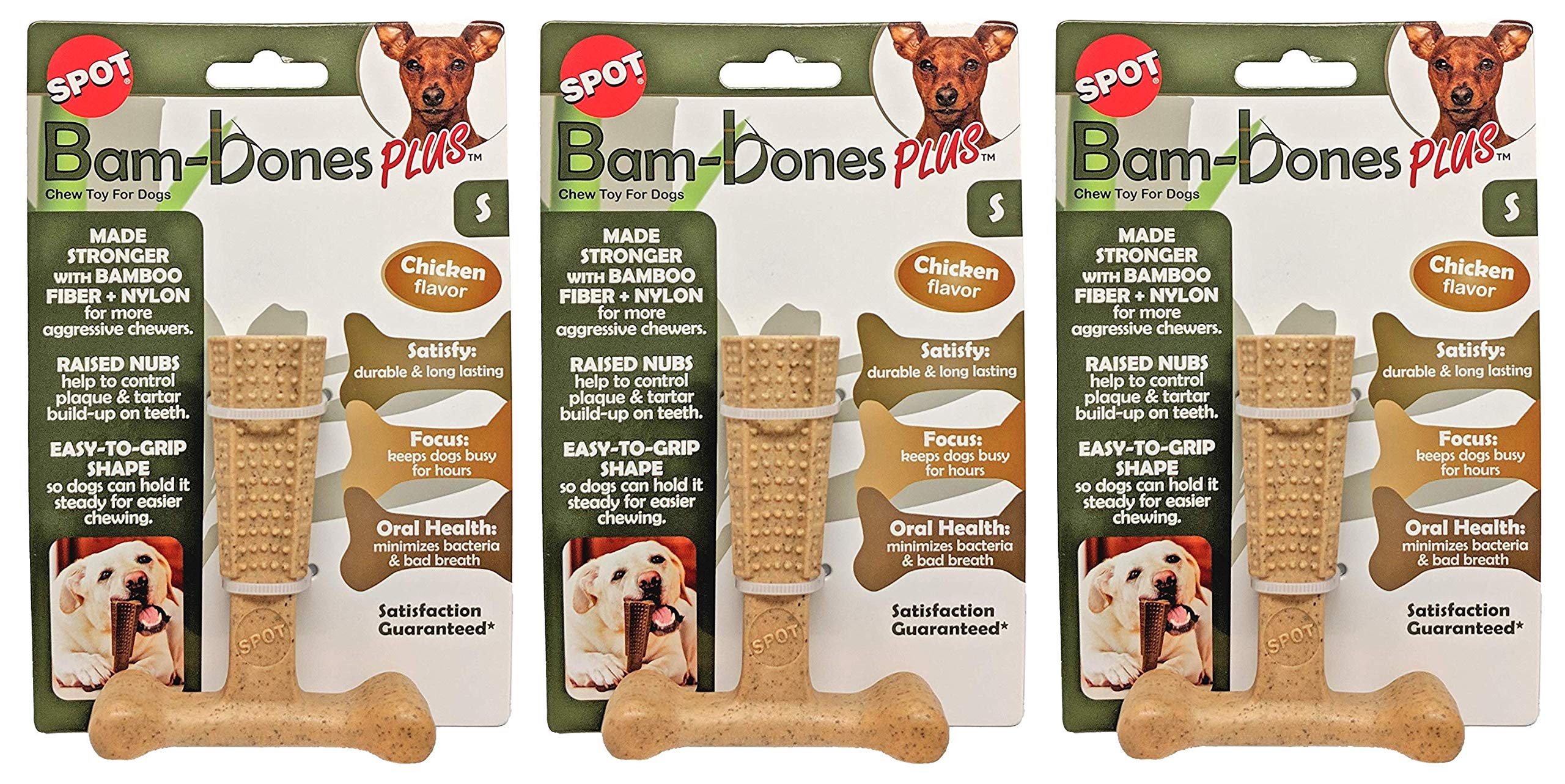 SPOT Bam-Bones Plus mordedor duradero para perros pequeños, sabor a pollo, ayuda en la masticación