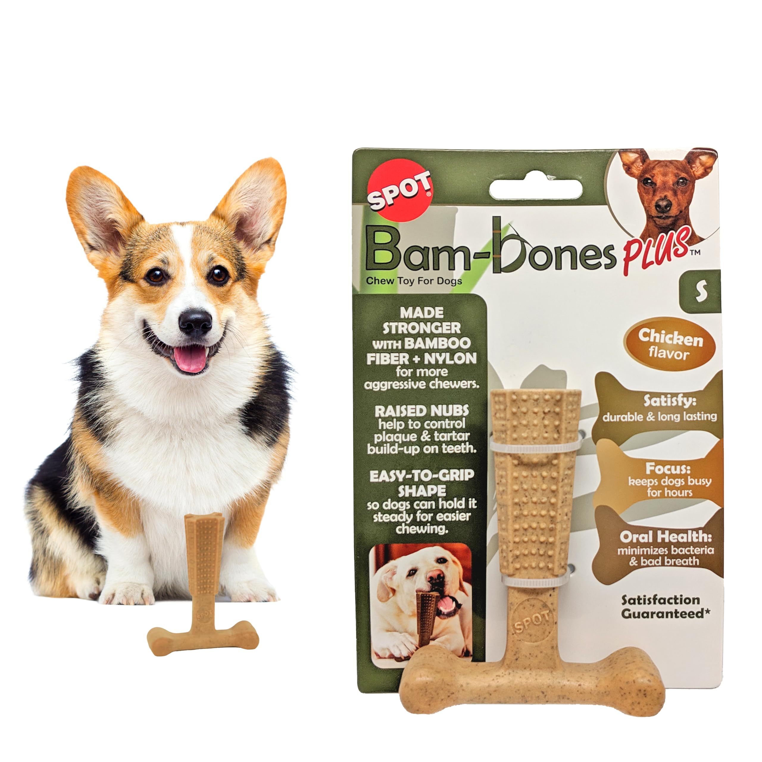 SPOT Bam-Bones Plus T-Bone: mordedor en forma de T, duradero para masticadores activos