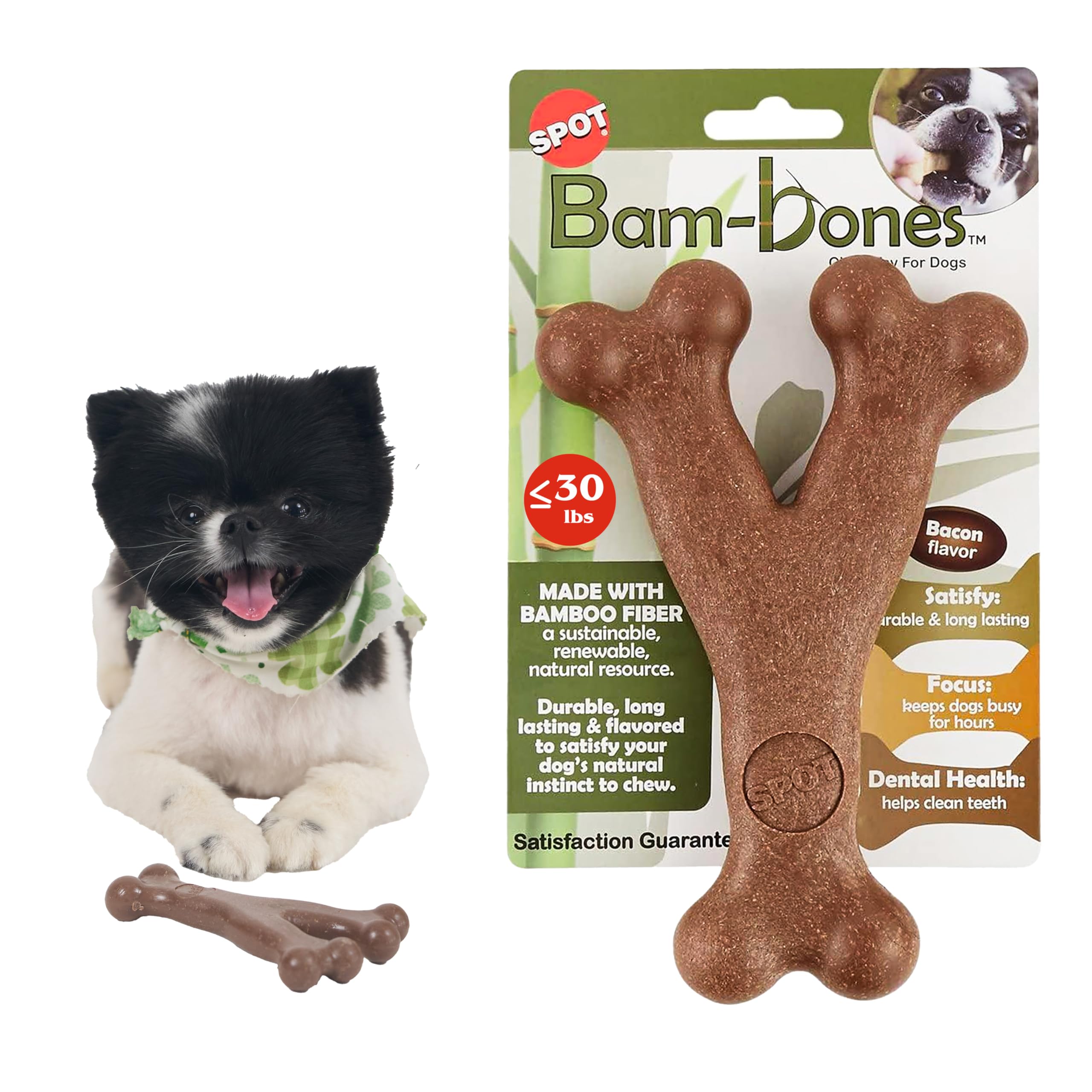 SPOT Bam-Bones Wishbone mordedor de bambú, duradero para perros ligeros.